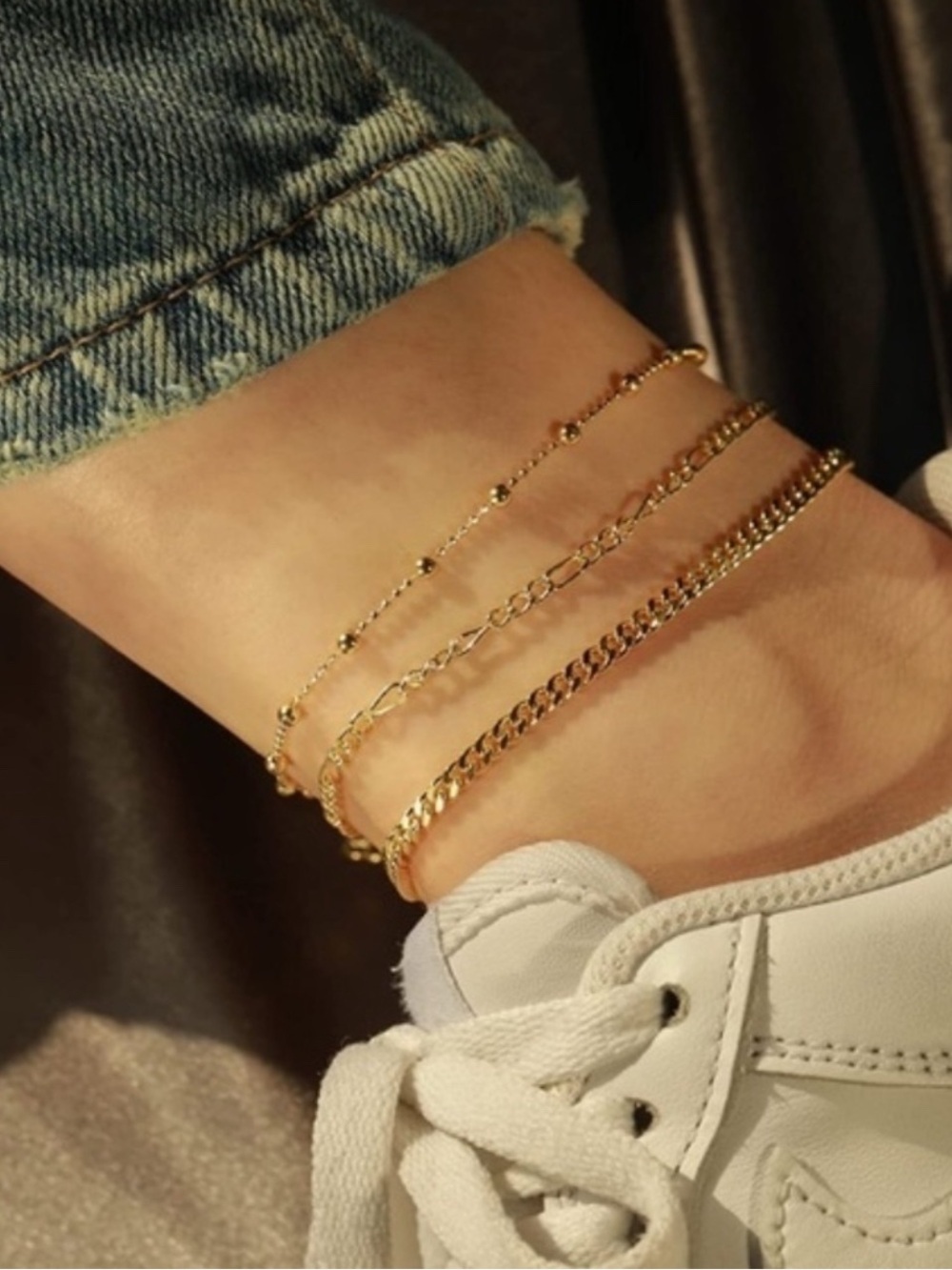 14k Gold Plated 3pc Chain Anklets